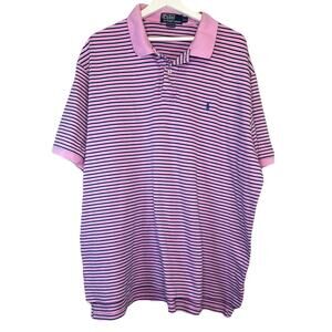 Vintage Polo Ralph Lauren Men's 2XL Pink Striped Polo Shirt Blue Pony